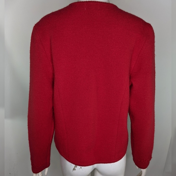 Red Womens M Sweater Boiled Wool Cardigan Classic Style - Picture 6 of 12